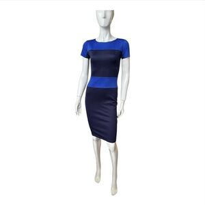 Bodycon Dress Knee Length Blue Small Stretch Short Sleeve Classic Work Party